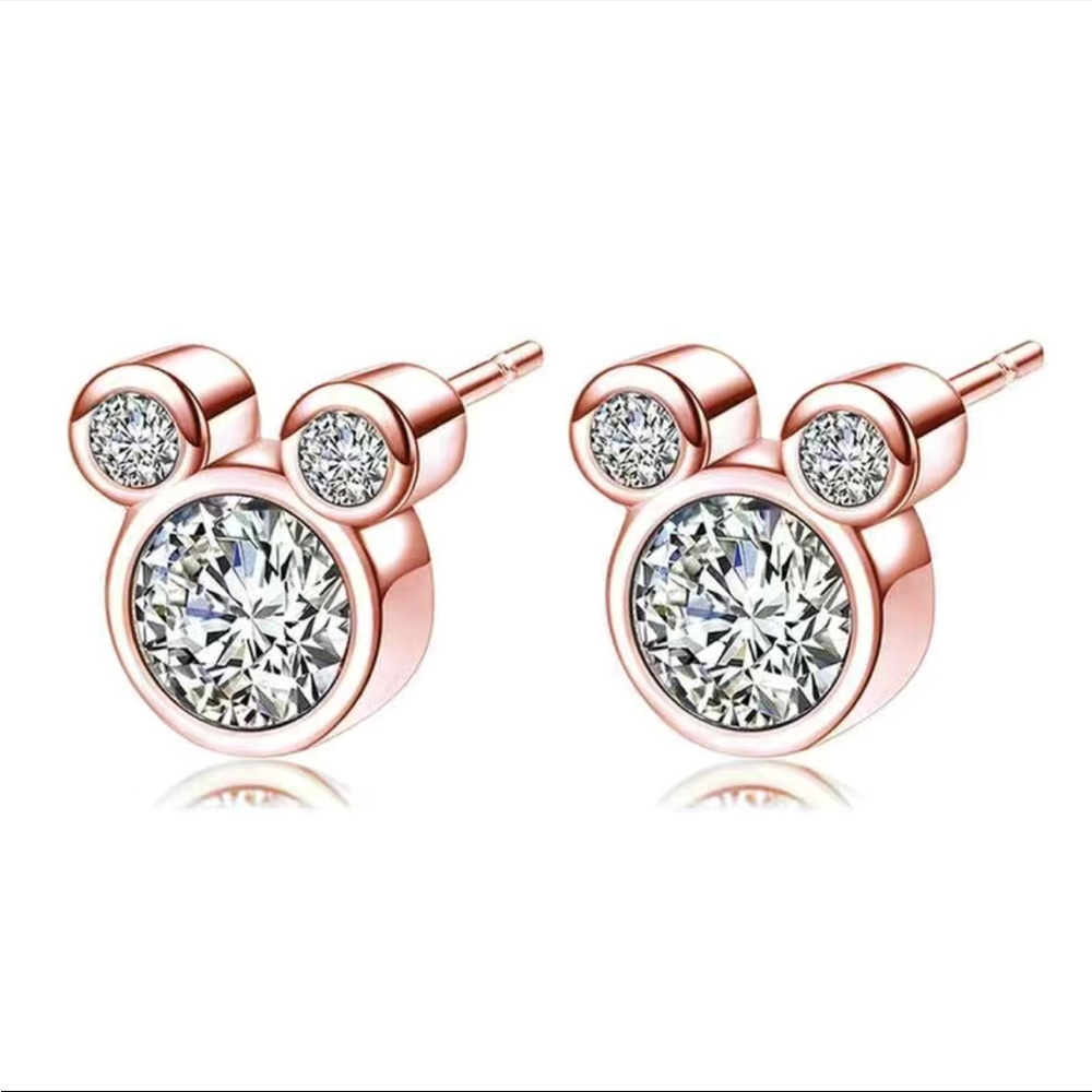 MICKEY MOUSE rose gold and white simulated Diamond earrings new NWT Disney